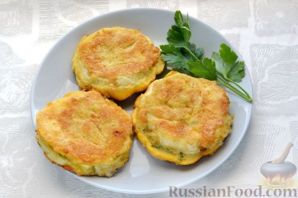 Патиссоны, жаренные с сыром и зеленью