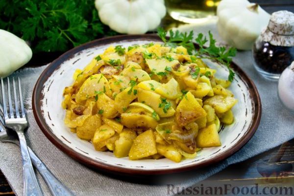 Жареная картошка с патиссонами